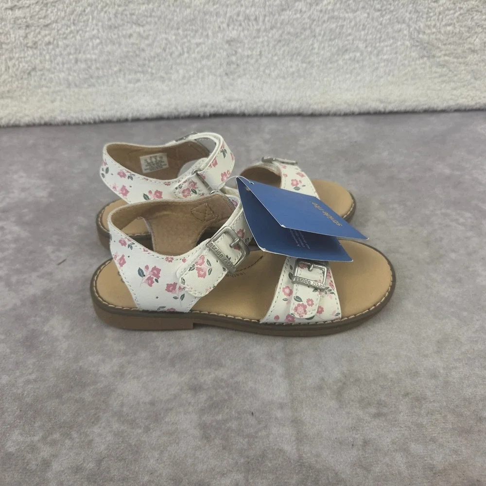 Stride Rite Alina White Pnk Floral Buckle Sandals Toddler Girls SZ 11M BG037001